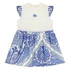 Younger Girls Ivory & Blue Floral Paisley Dress, 1, hi-res