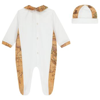 White & Beige Geo Map Babygrow Set