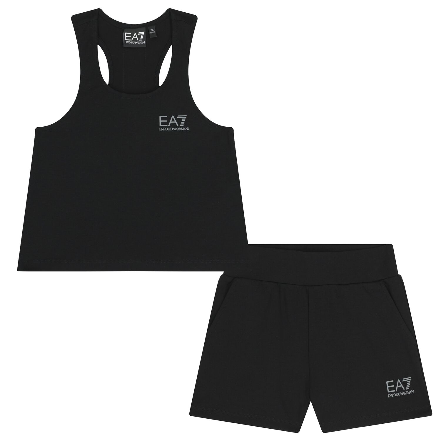 Girls Black Logo Shorts Set, 1, hi-res