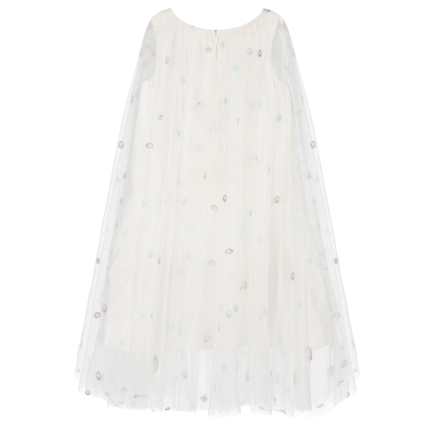 Girls Ivory Flower Cape Tulle Dress , 1, hi-res