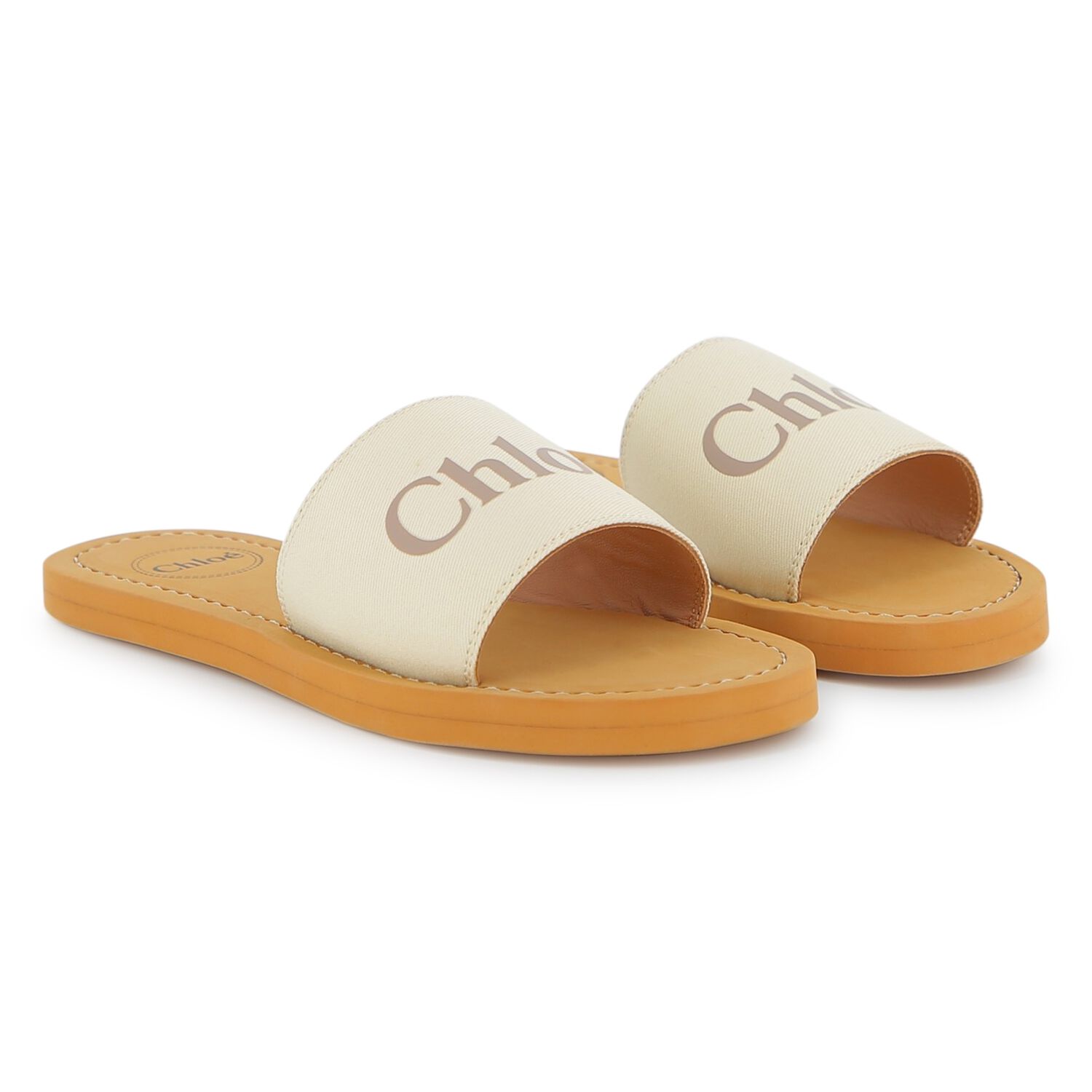 Girls Mini Me Ivory & Beige Logo Sliders, 1, hi-res