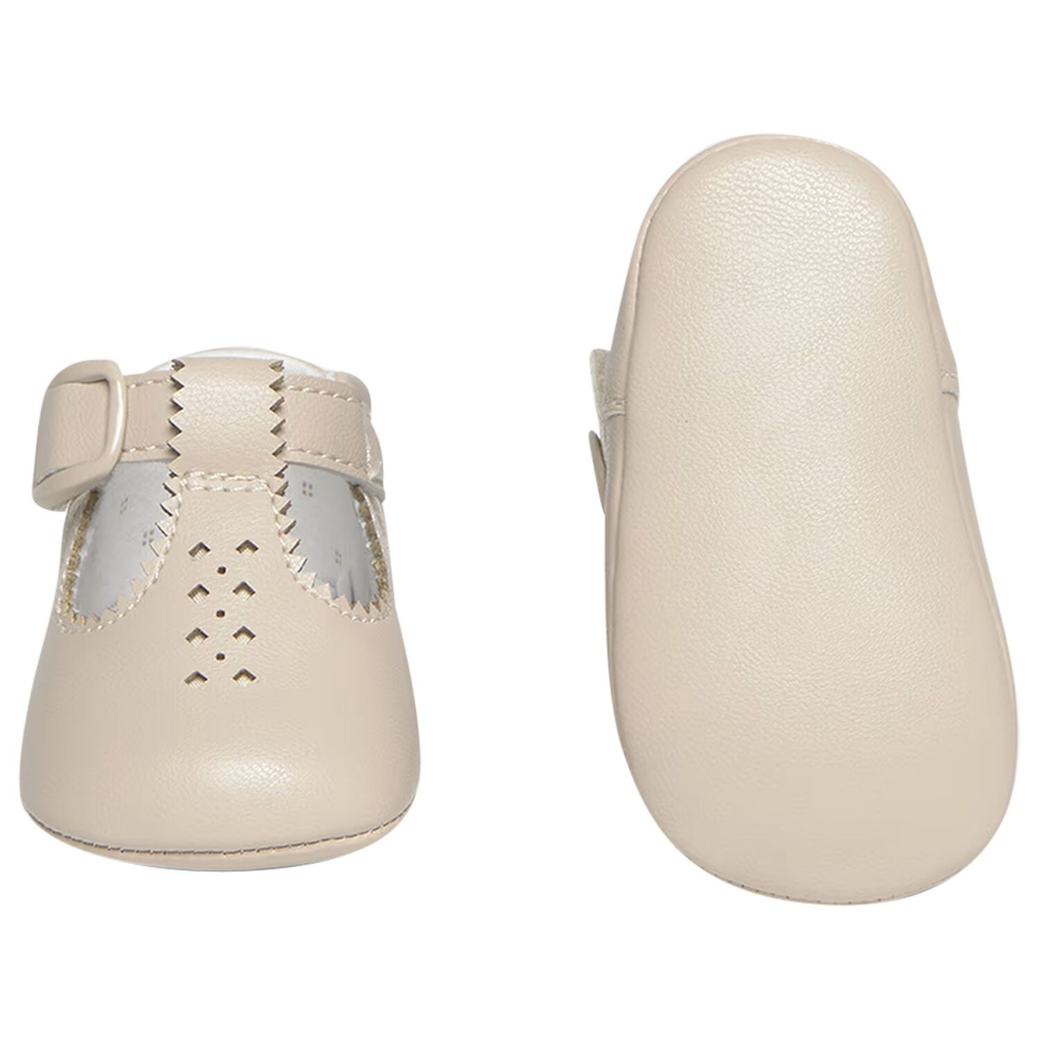 Beige Leather Pre Walker Shoes, 3, hi-res