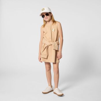 Girls Mini Me Beige Logo Hooded Zip Up Top
