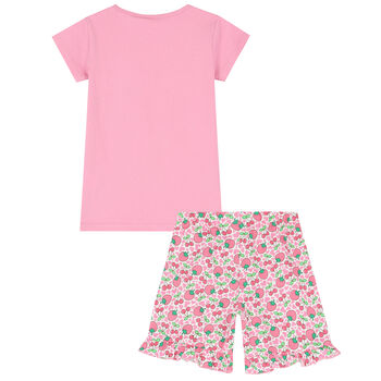 Girls Pink & White Strawberry Shorts Set