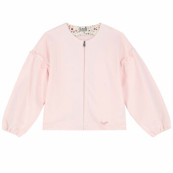 Girls Pink Logo Zip Up Top