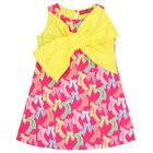 Girls Pink & Yellow Bow Dress, 1, hi-res