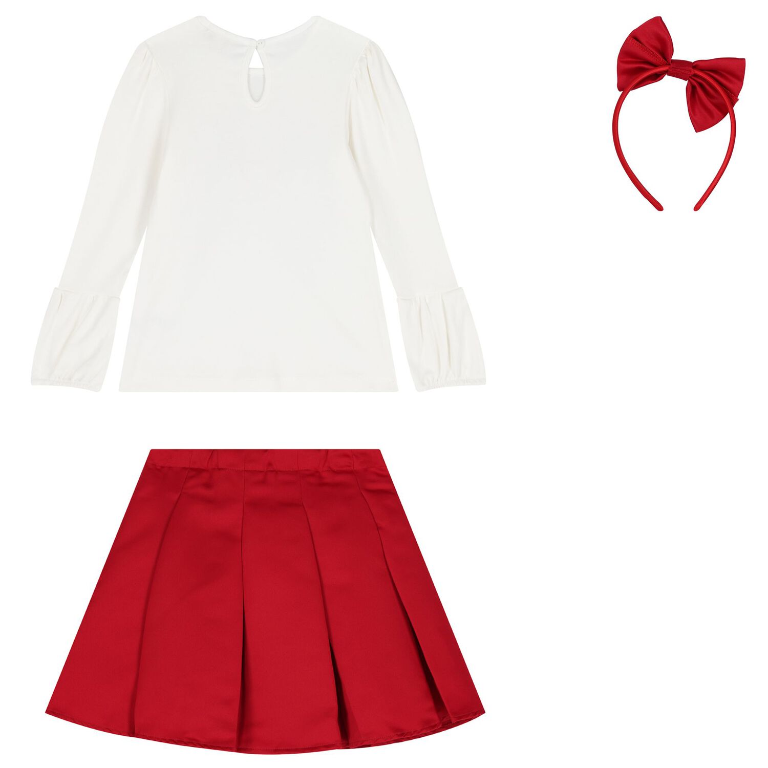 Girls Red & White Bow Pleated Skirt, 1, hi-res