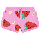 Girls Pink Strawberry Ruffled Shorts, 1, hi-res