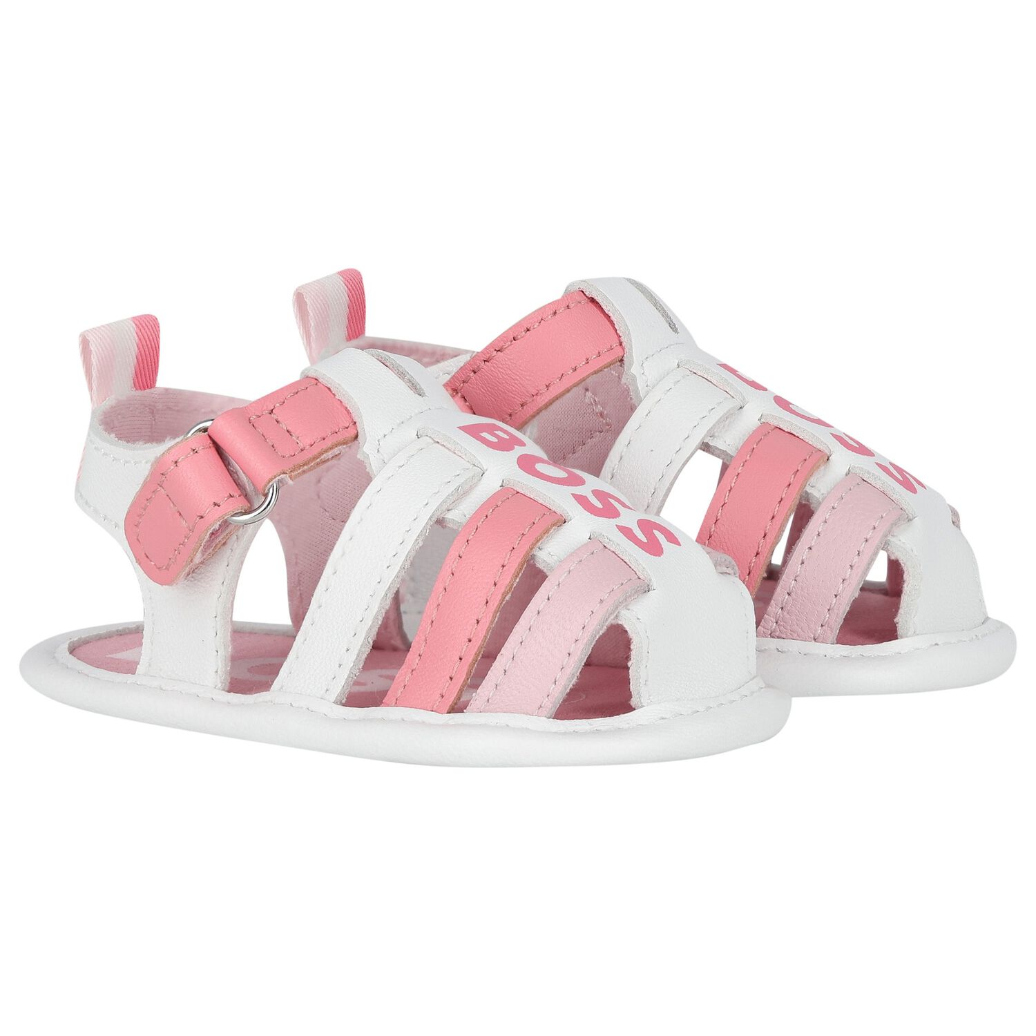 Baby Girls White & Pink Logo Sandals, 1, hi-res image number null