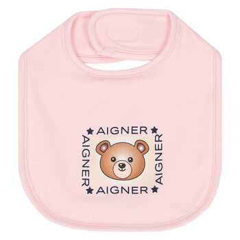 Baby Girls Pink Logo Cotton Bib