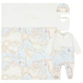 Baby Boys Beige & Blue Geo Map Babygrow Gift Set