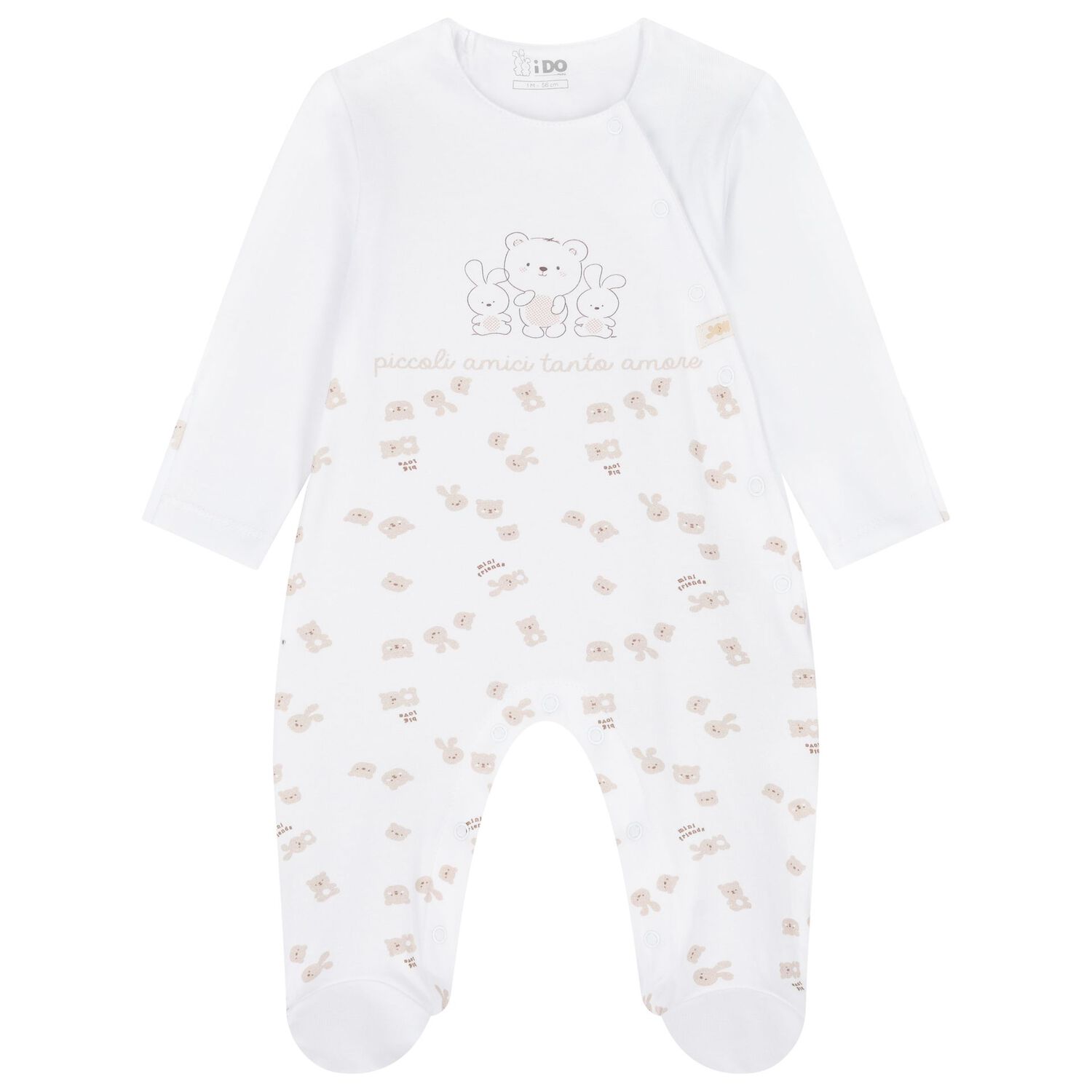 White & Beige Teddy Bear Babygrow Gift Set, 1, hi-res