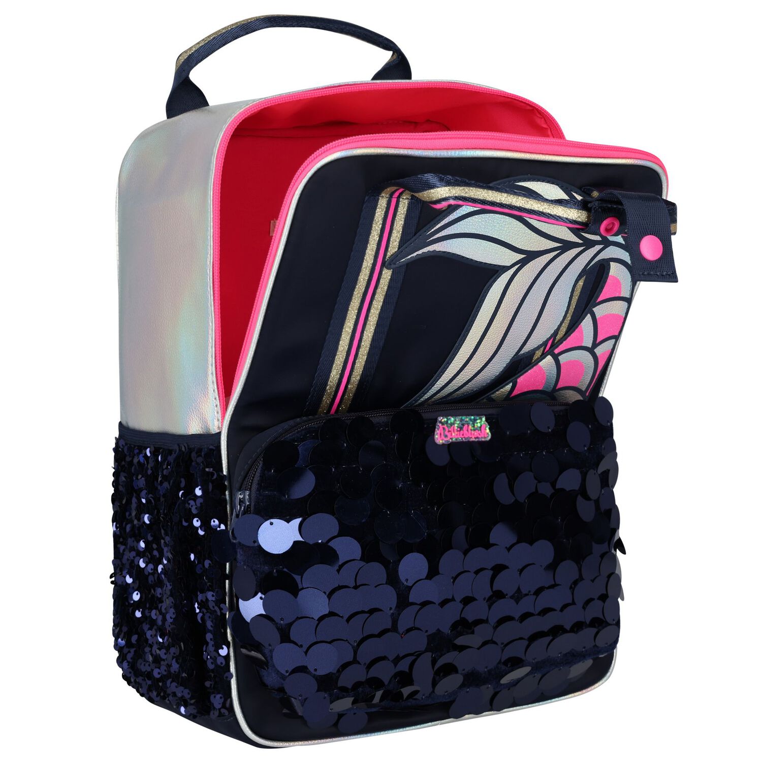Girls Navy Blue & Silver Sequins Backpack, 1, hi-res image number null