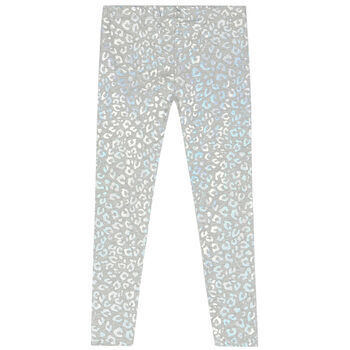 Girls Grey & Silver Animal Print Leggings
