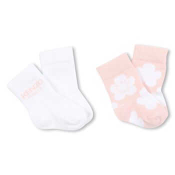 Baby Girls White & Pink Logo Socks ( 2-Pack )