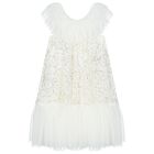 فستان بنات تول مزين بالترتر باللون العاجي, 1, hi-res