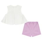 Girls White & Purple Shorts Set, 2, hi-res
