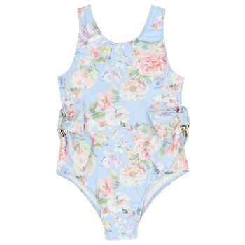 Girls Blue Floral Swimsuit