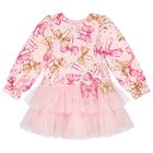 Girls Pink Bow Tulle Dress, 1, hi-res