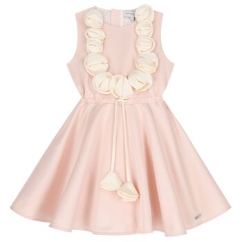 Girls Pink Flower Satin Dress