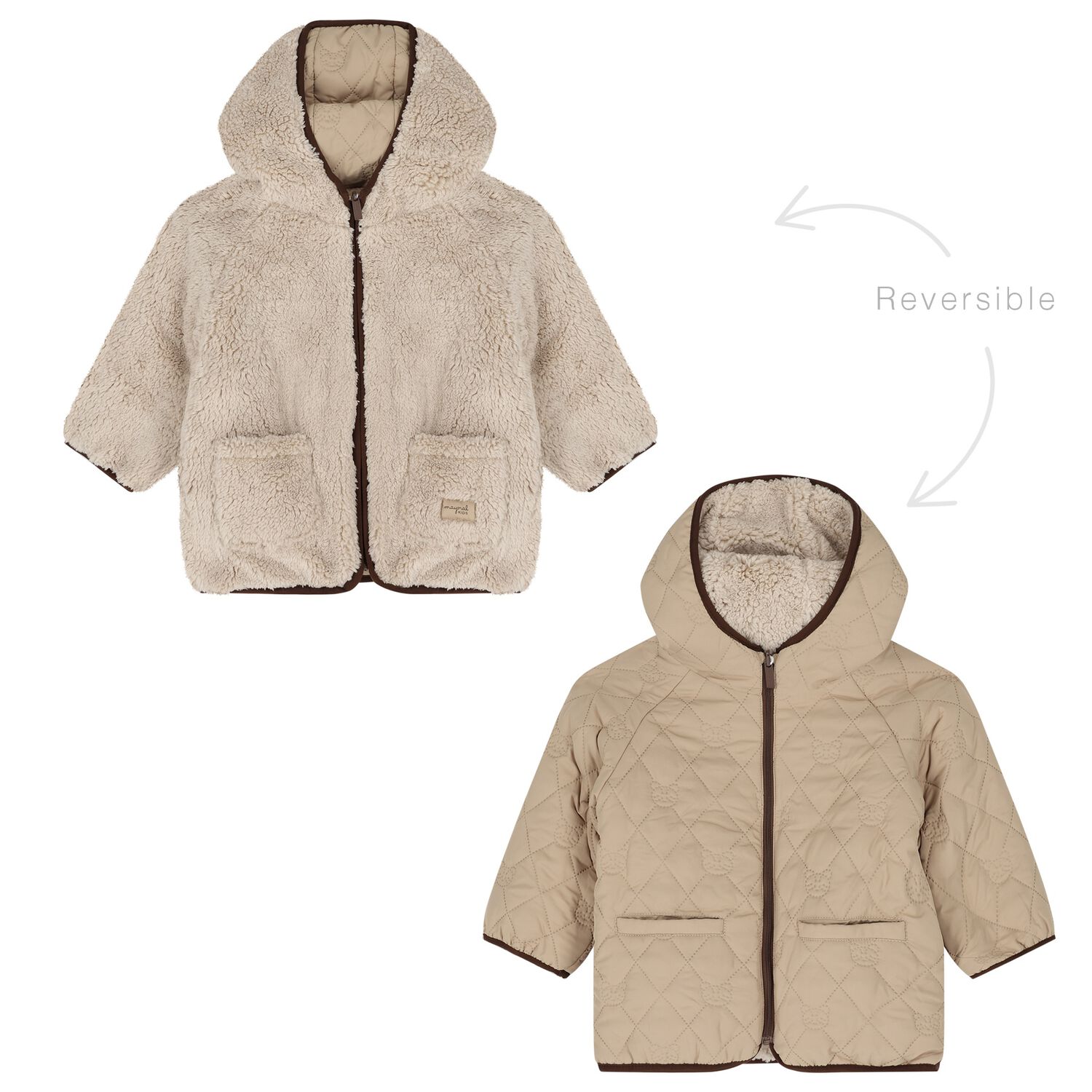 Younger Boys Beige Sherpa Reversible Jacket, 1, hi-res