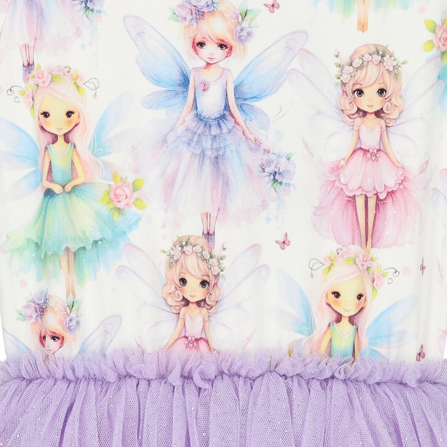 فستان بنات تول باللون العاجي والبنفسجي, 1, hi-res image number null