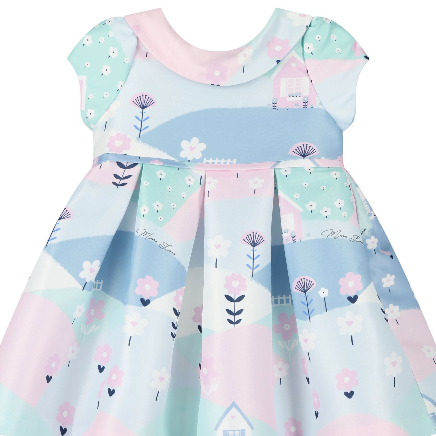 فستان ساتان باللون  الأزرق والوردي للبنات  , 1, hi-res