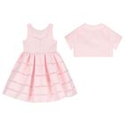 Girls Pink Satin Twill Dress Set, 1, hi-res
