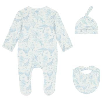 Baby Boys White & Blue Africa Babygrow Gift Set  
