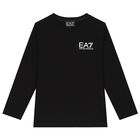Boys Black Logo Long Sleeve Top, 1, hi-res