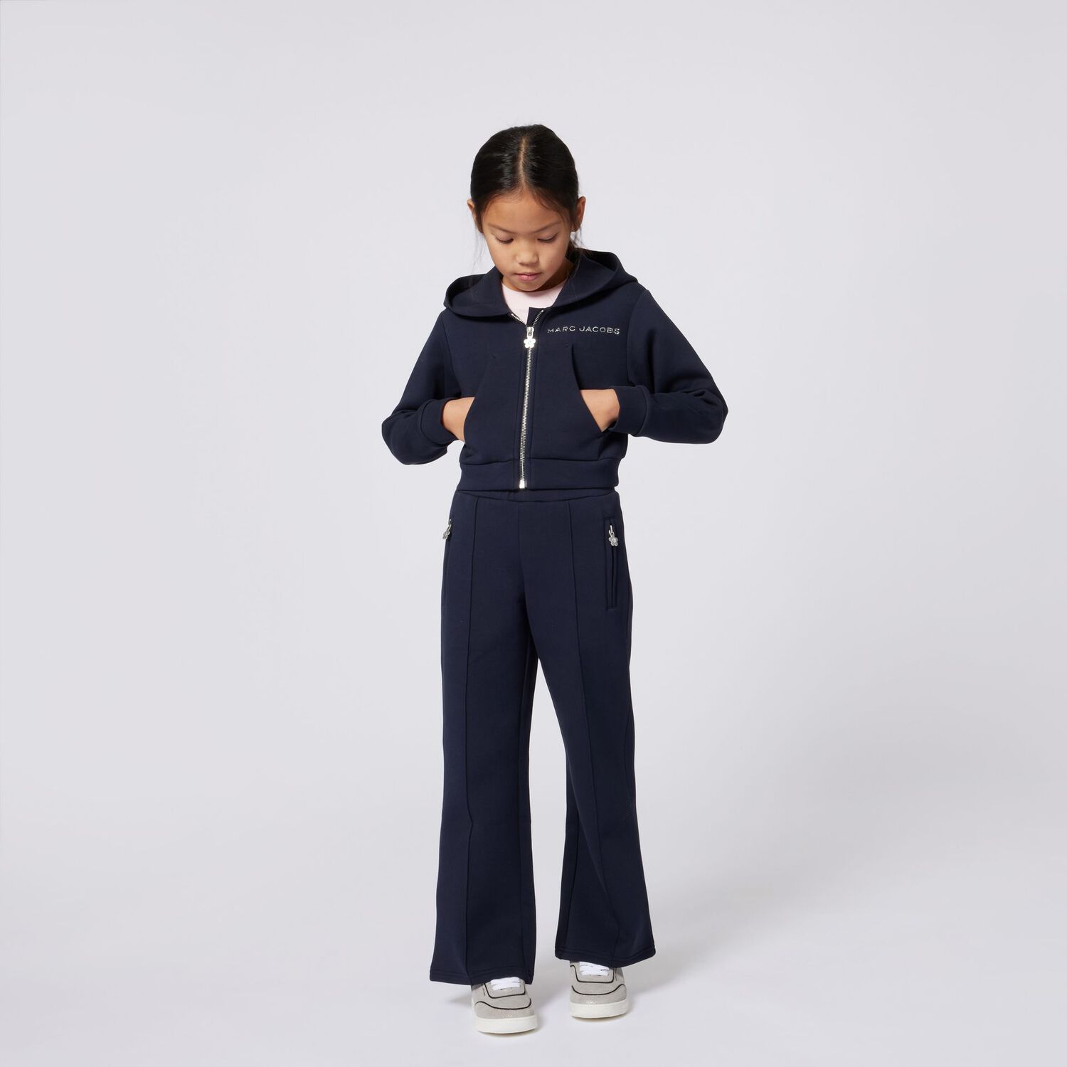 Girls Navy Blue Logo Trousers, 1, hi-res