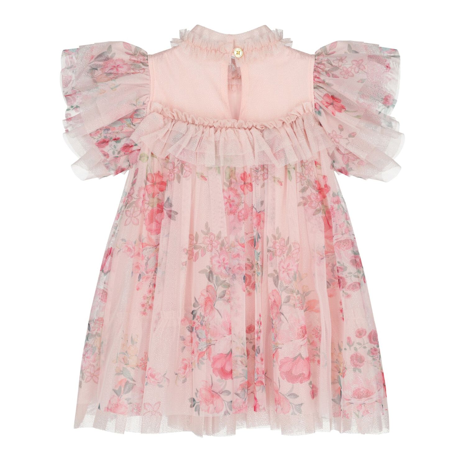 Baby Girls Glittery Pink Floral Tulle Dress , 2, hi-res