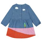 Younger Girls Blue Denim Embroidered Dress, 1, hi-res