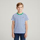Boys White & Blue Striped Logo T-Shirt, 1, hi-res