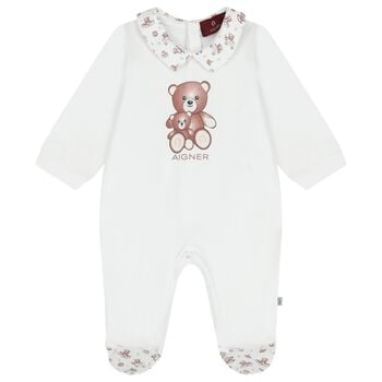 White Teddy Bear Logo Babygrow