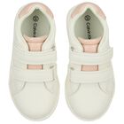Girls White & Pink Logo Trainers , 1, hi-res