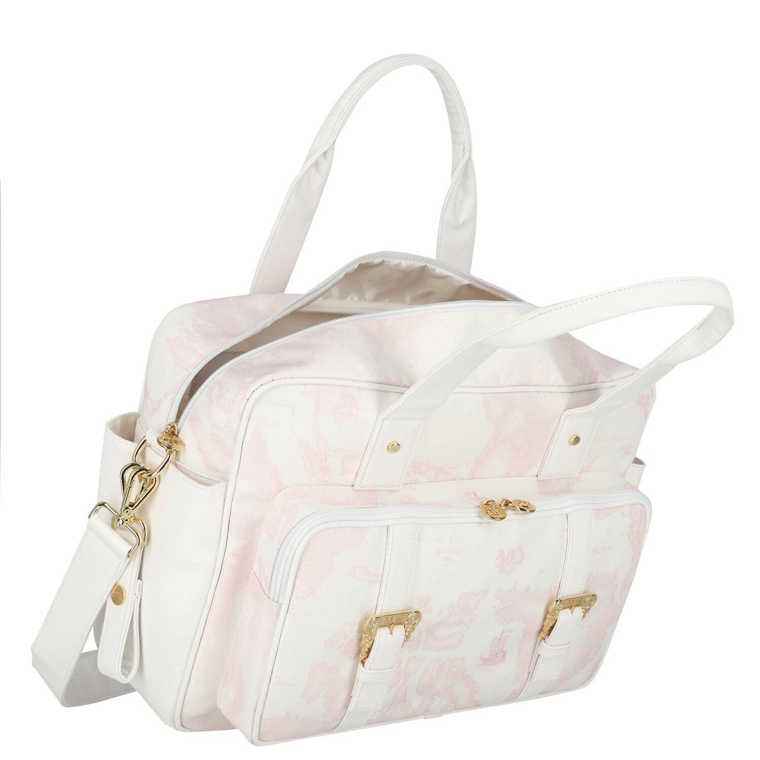 Baby Girls White & Pink Geo Map Changing Bag, 2, hi-res