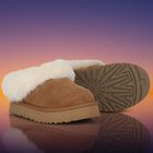 Girls Chestnut Brown Tazzelle Suede Mules, 1, hi-res