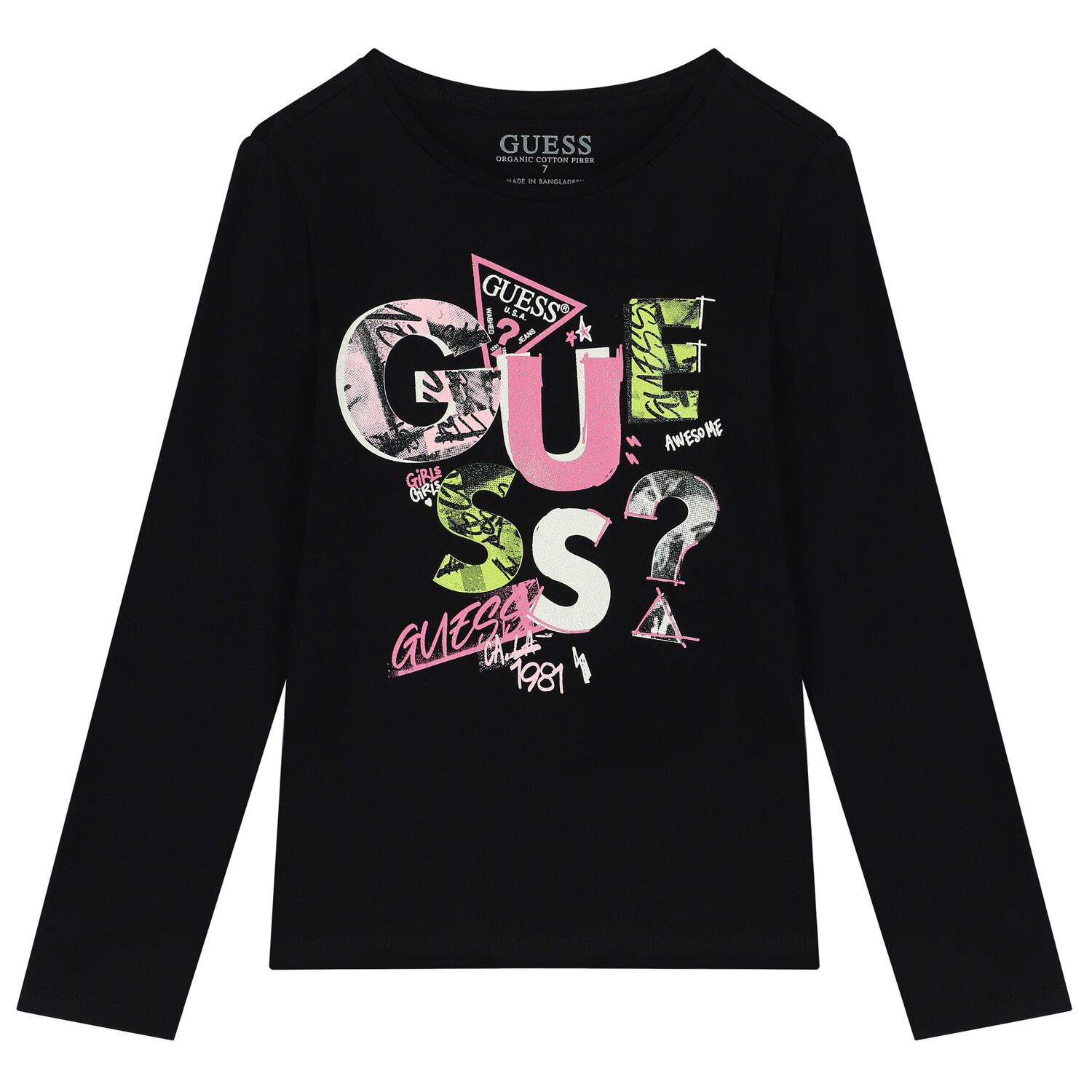 Girls Black Logo Long Sleeve Top, 2, hi-res
