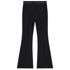 Girls Black Logo Flared Trousers, 1, hi-res