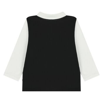 قميص بولو بشعار أبيض وأسود للأولاد الصغار