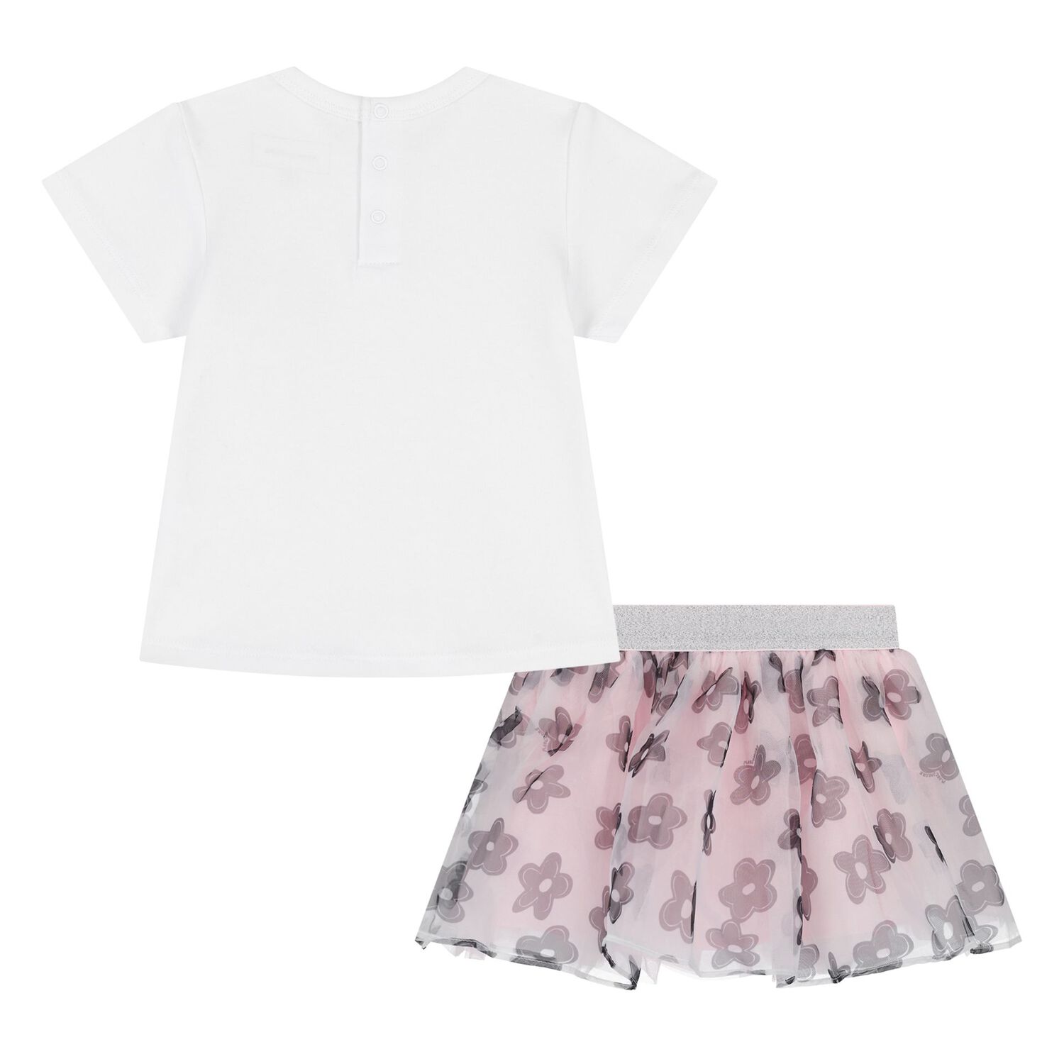 Younger Girls White & Pink Flower Skirt Set, 1, hi-res