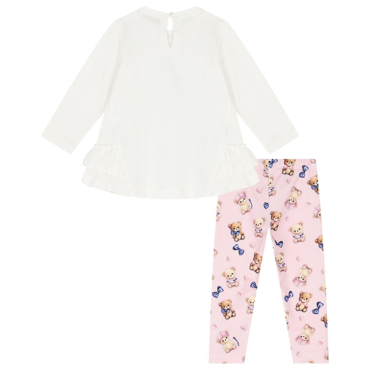 Younger Girls Ivory & Pink Headphones Leggings Set, 1, hi-res