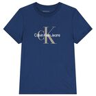 تي شيرت أزرق داكن بشعار للأولاد, 5, hi-res