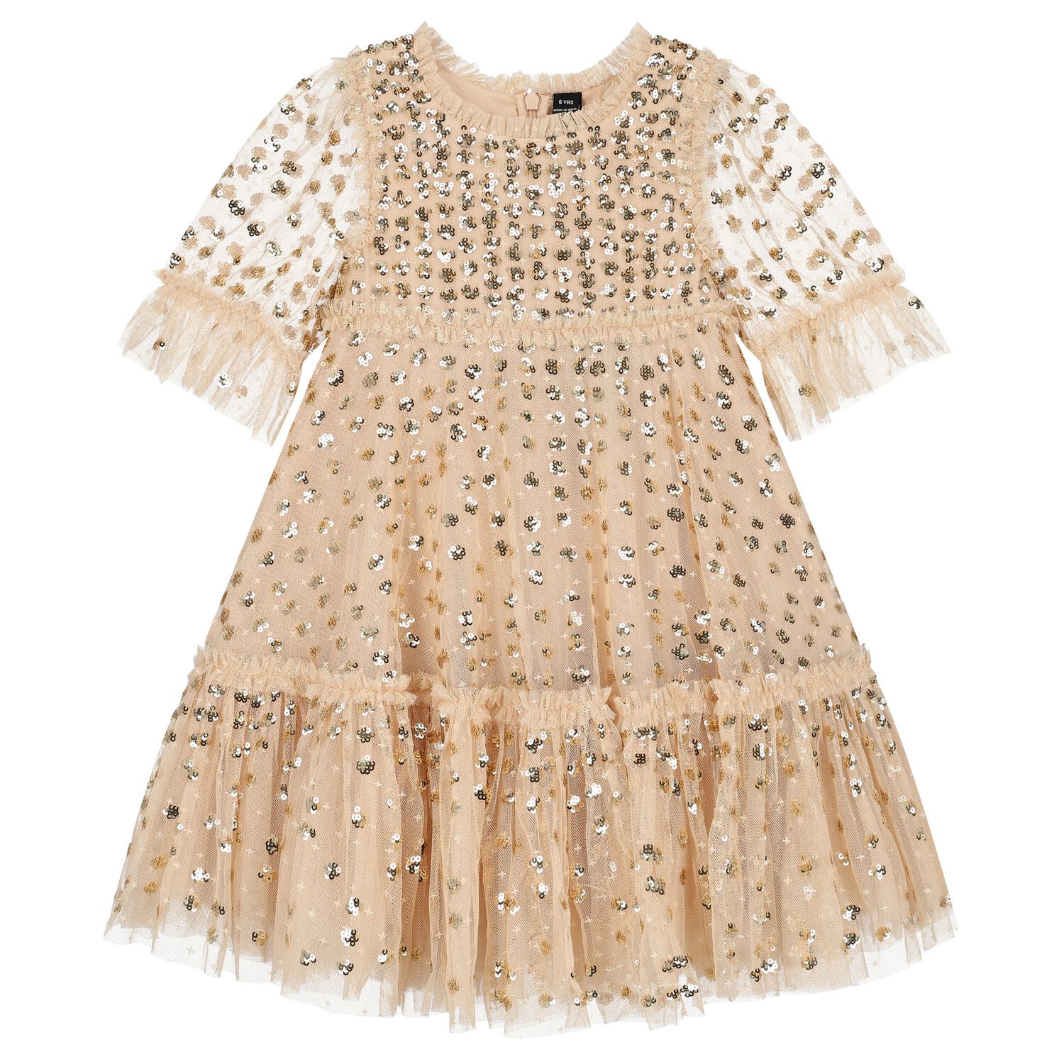 Girls Gold Sequin & Tulle Dress, 1, hi-res image number null