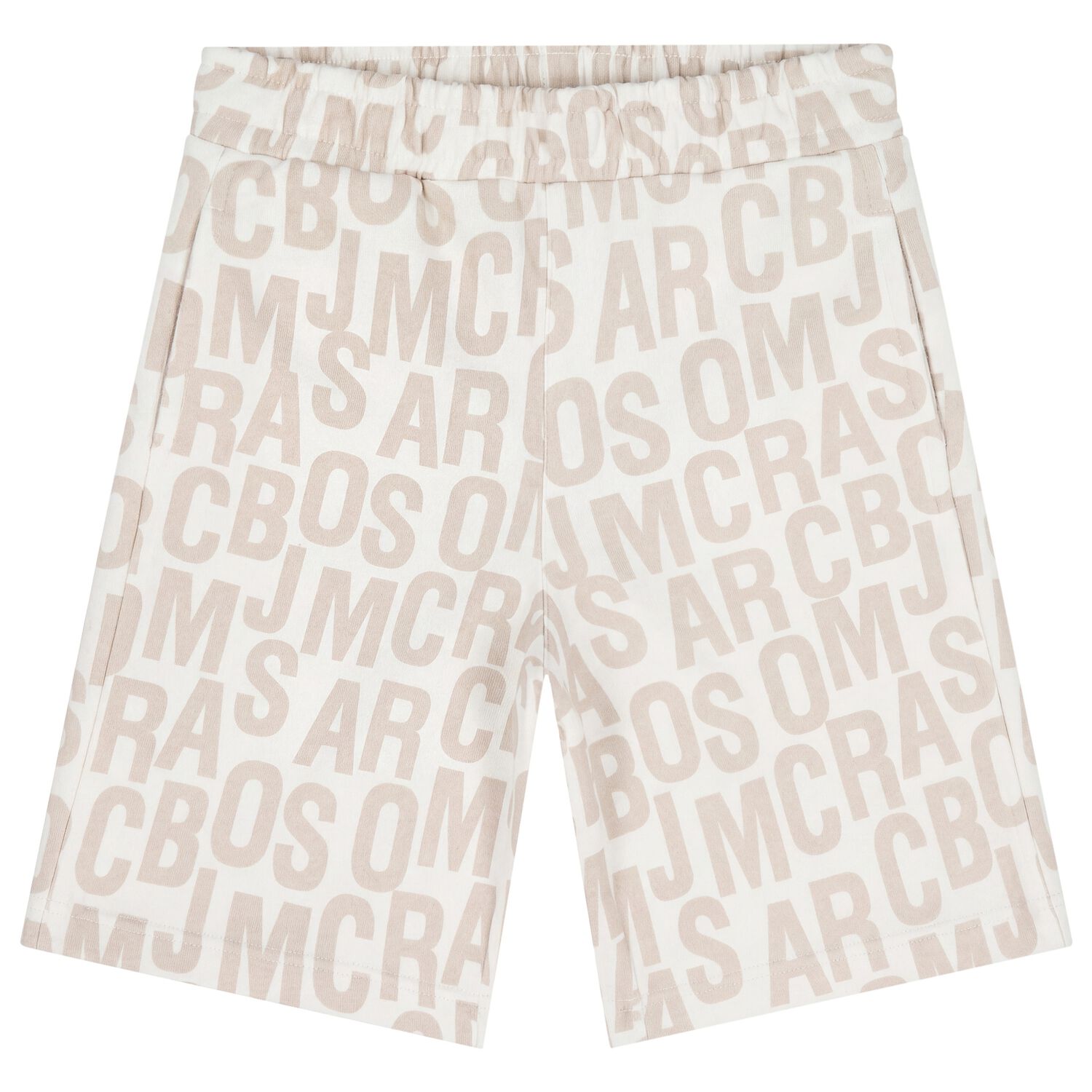 Boys White & Beige Logo Shorts, 1, hi-res