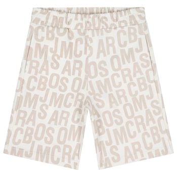 Boys White & Beige Logo Shorts