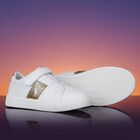 Girls White & Gold Logo Trainers, 1, hi-res