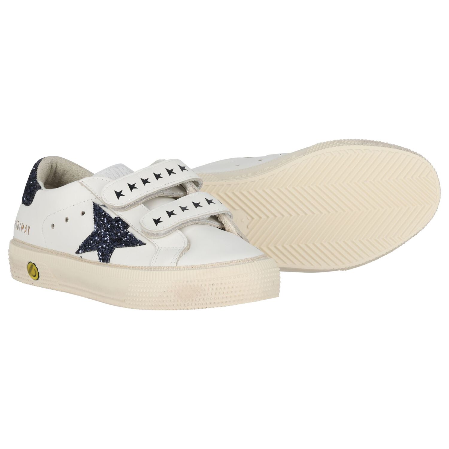 Girls Ivory & Navy Blue Logo Trainers, 1, hi-res