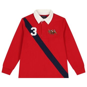 Boys Red Triple Pony Logo Polo Shirt